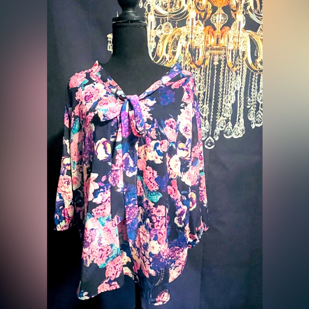 Navy floral blouse
